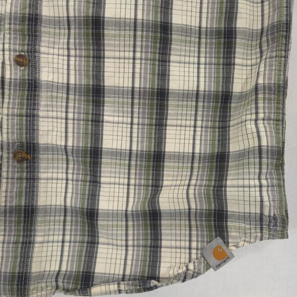 Carhartt Shirt Mens M Gray Plaid Relaxed Fit Work Chore Short Sleeve Button Up - Picture 6 of 11